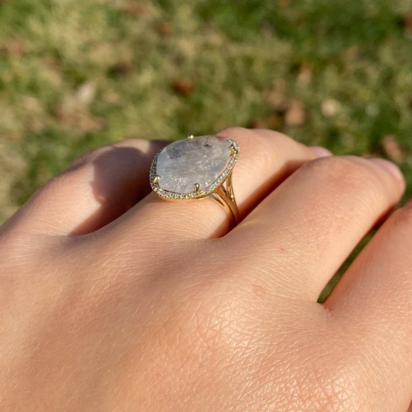 Gray Sapphire and Natural Diamond Halo Ring - Picture 9 of 9